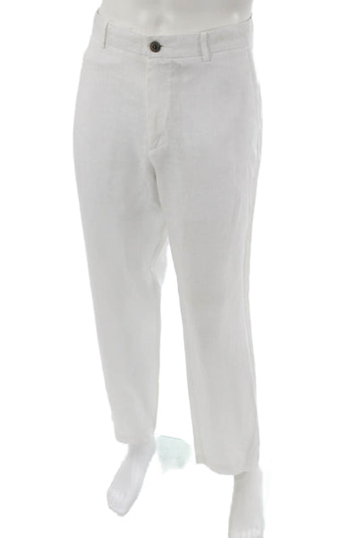 Tasso Elba Mens Dress Pants White Linen Button Front Size 34