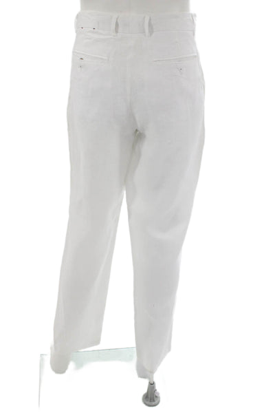 Tasso Elba Mens Dress Pants White Linen Button Front Size 34
