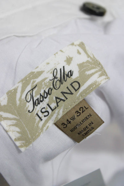 Tasso Elba Mens Dress Pants White Linen Button Front Size 34