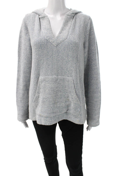 Faherty Women V-Neck Pullover Herringbone Blue Cotton Long Sleeve Size M