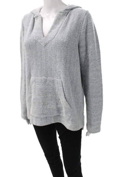 Faherty Women V-Neck Pullover Herringbone Blue Cotton Long Sleeve Size M