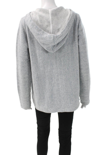 Faherty Women V-Neck Pullover Herringbone Blue Cotton Long Sleeve Size M