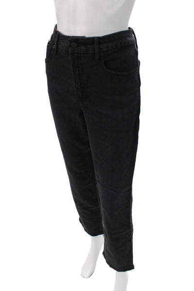 Good American Womens Straight Jeans Black Lyocell High Rise Button Size 30