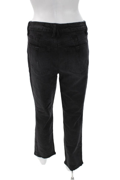 Good American Womens Straight Jeans Black Lyocell High Rise Button Size 30