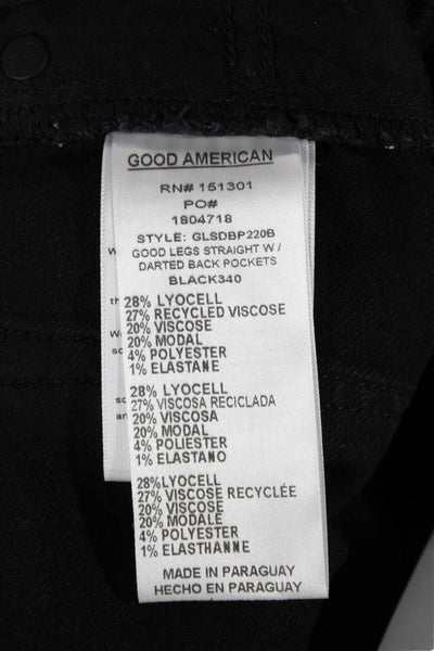 Good American Womens Straight Jeans Black Lyocell High Rise Button Size 30
