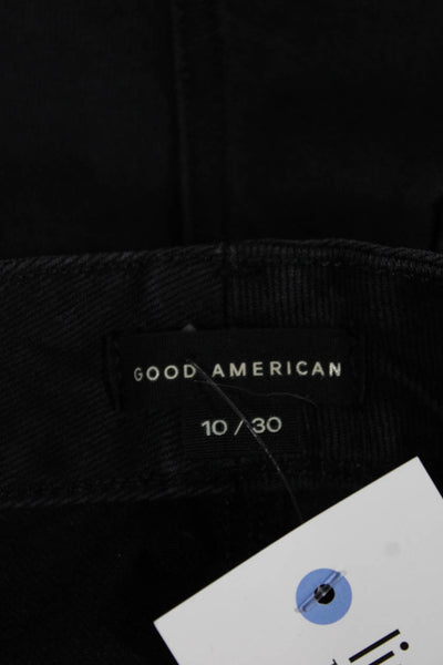 Good American Womens Straight Jeans Black Lyocell High Rise Button Size 30
