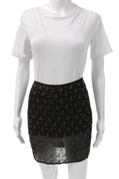 Joie Womens Mini Silk Geometric Black Short Skirt Zip Size M