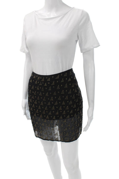 Joie Womens Mini Silk Geometric Black Short Skirt Zip Size M