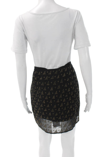 Joie Womens Mini Silk Geometric Black Short Skirt Zip Size M