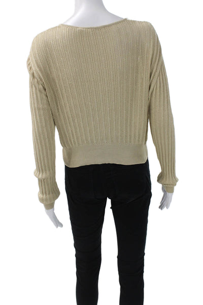 Tahari Womens Silk V Neck Cardigan Beige Long Sleeve Size L