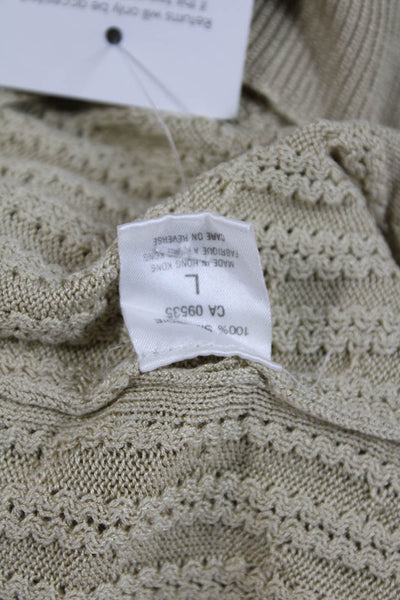 Tahari Womens Silk V Neck Cardigan Beige Long Sleeve Size L