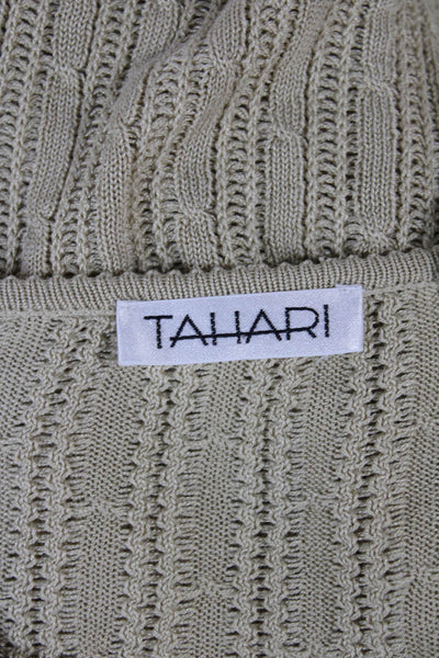 Tahari Womens Silk V Neck Cardigan Beige Long Sleeve Size L