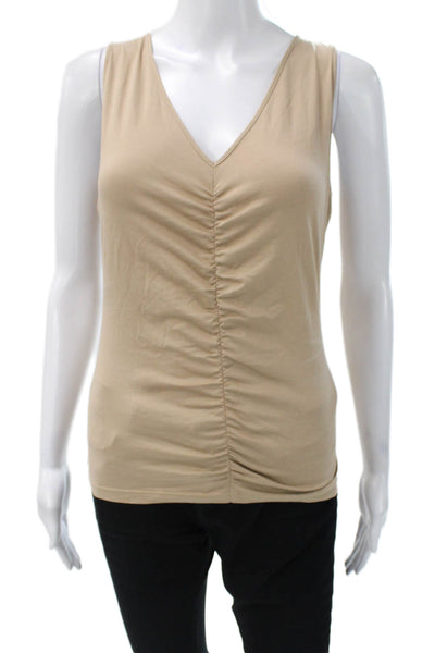 Akris Womens Beige Cotton V Neck Sleeveless Basic Tank Size 8