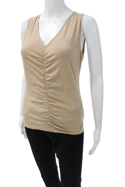 Akris Womens Beige Cotton V Neck Sleeveless Basic Tank Size 8