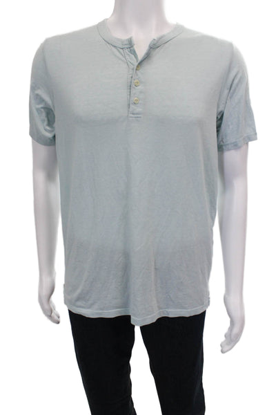 Goodlife Mens Henley Short Sleeve Shirt Blue Solid Size L