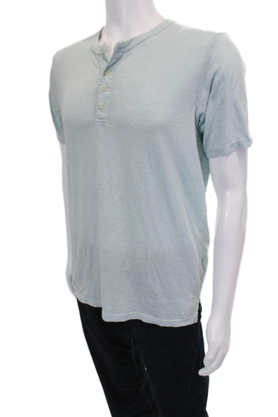 Goodlife Mens Henley Short Sleeve Shirt Blue Solid Size L