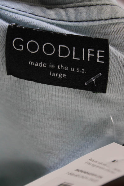 Goodlife Mens Henley Short Sleeve Shirt Blue Solid Size L