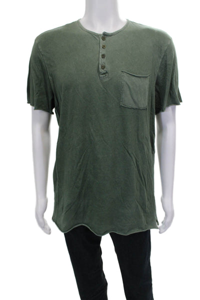 Cotton Citizen Mens Henley Shirt Green 100% Supima Cotton Short Sleeve Size L
