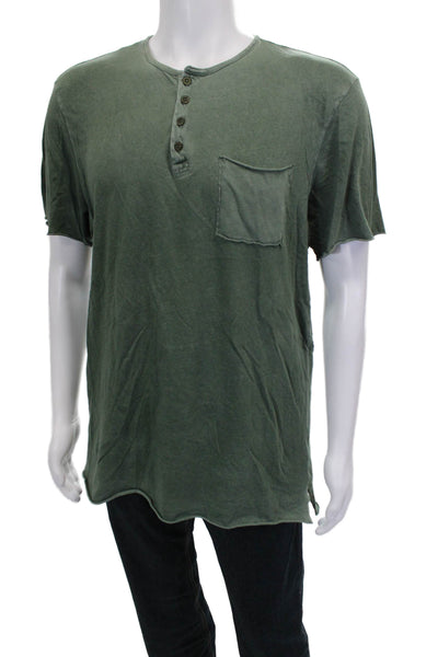 Cotton Citizen Mens Henley Shirt Green 100% Supima Cotton Short Sleeve Size L