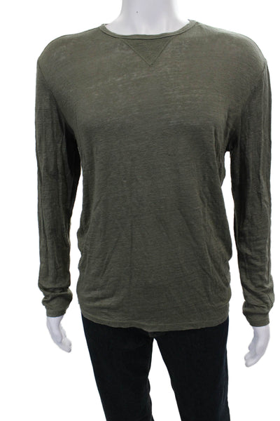 Rails Mens Long Sleeve Crew Neck Shirt Green Linen Blend Size M