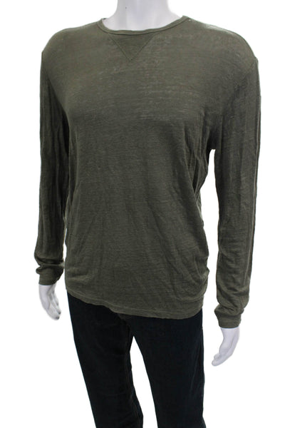 Rails Mens Long Sleeve Crew Neck Shirt Green Linen Blend Size M