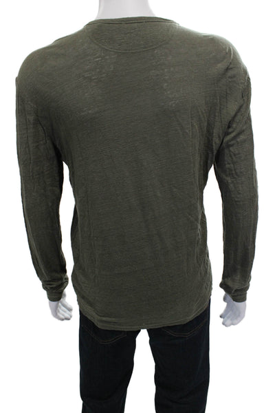 Rails Mens Long Sleeve Crew Neck Shirt Green Linen Blend Size M