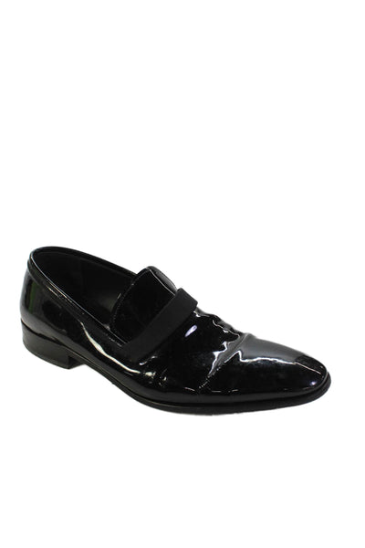 Salvatore Ferragamo Mens Slip On Round Toe Patent Leather Oxfords Black 11.5D