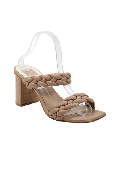 Dolce Vita Womens Braided Straps Slide On Sandal Heels Beige Size 8.5