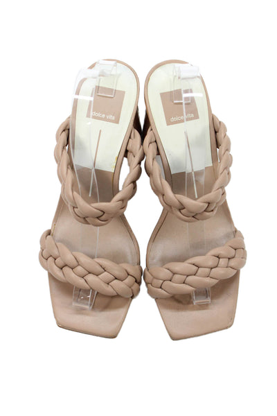 Dolce Vita Womens Braided Straps Slide On Sandal Heels Beige Size 8.5