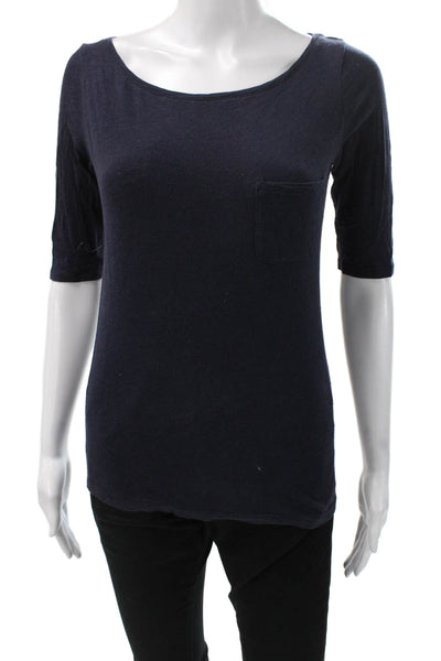 Boden Women Basic Scoop Neck 3/4 Sleeve Blue Cotton T-Shirt Size S