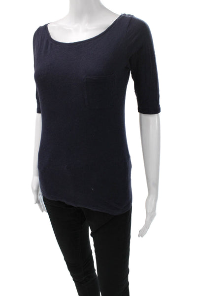 Boden Women Basic Scoop Neck 3/4 Sleeve Blue Cotton T-Shirt Size S
