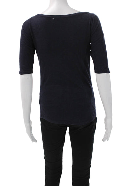 Boden Women Basic Scoop Neck 3/4 Sleeve Blue Cotton T-Shirt Size S