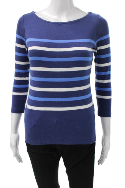 Vineyard Vines Womens Striped Boatneck T-Shirt Blue 3/4 Sleeve Size 2XS