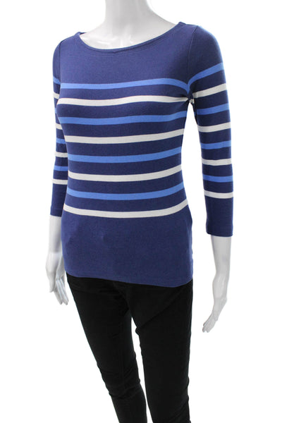 Vineyard Vines Womens Striped Boatneck T-Shirt Blue 3/4 Sleeve Size 2XS