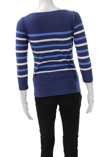 Vineyard Vines Womens Striped Boatneck T-Shirt Blue 3/4 Sleeve Size 2XS