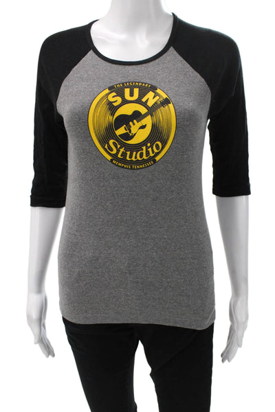 Bella + Canvas Womens Basic Colorblock Gray 3/4 Sleeve Round Neck Tee Size S