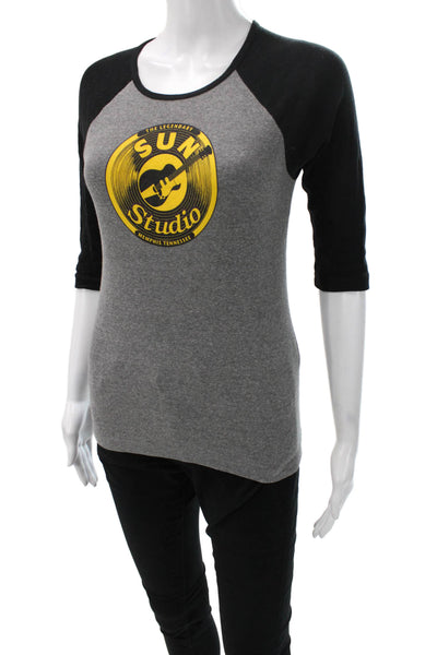 Bella + Canvas Womens Basic Colorblock Gray 3/4 Sleeve Round Neck Tee Size S