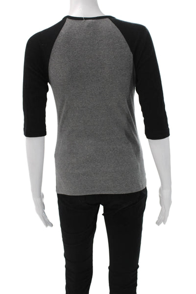 Bella + Canvas Womens Basic Colorblock Gray 3/4 Sleeve Round Neck Tee Size S