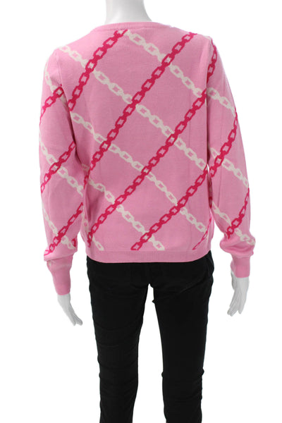 THML Womens Pullover Sweater Pink Geometric Crew Neck Long Sleeve Size XS