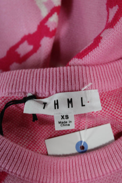 THML Womens Pullover Sweater Pink Geometric Crew Neck Long Sleeve Size XS