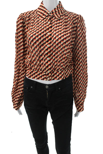 Favorite Daughter Womens Cropped Collared Geometric Button-Up Blouse Size S