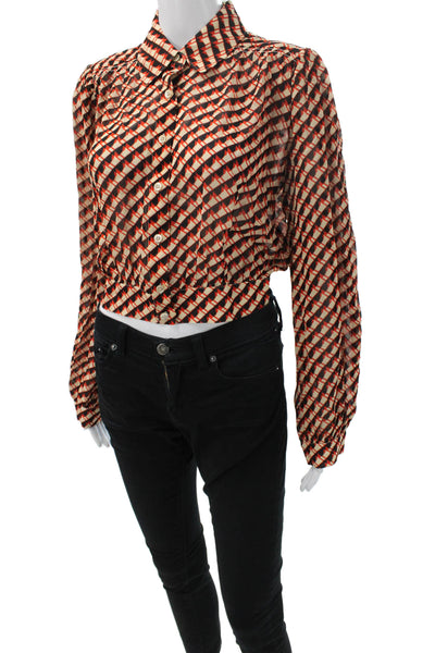 Favorite Daughter Womens Cropped Collared Geometric Button-Up Blouse Size S