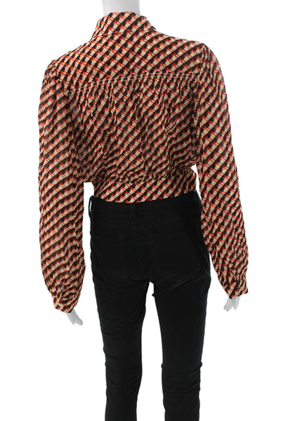 Favorite Daughter Womens Cropped Collared Geometric Button-Up Blouse Size S