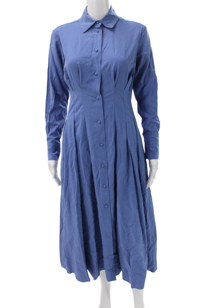 Iris & Ink Womens Collared Button Midi Shirt Dress Blue Long Sleeve Size 4