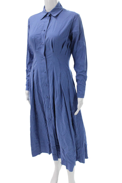 Iris & Ink Womens Collared Button Midi Shirt Dress Blue Long Sleeve Size 4