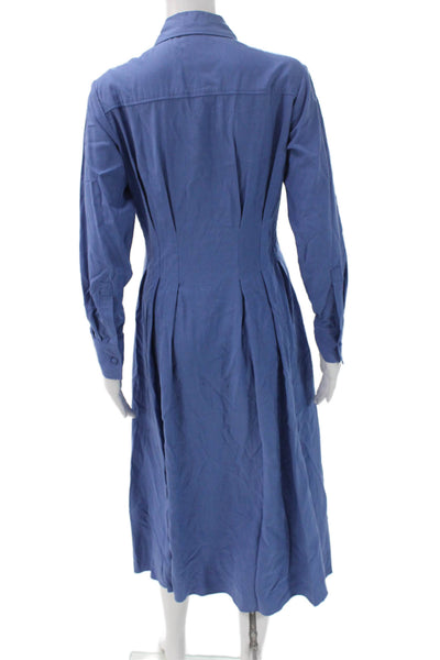 Iris & Ink Womens Collared Button Midi Shirt Dress Blue Long Sleeve Size 4