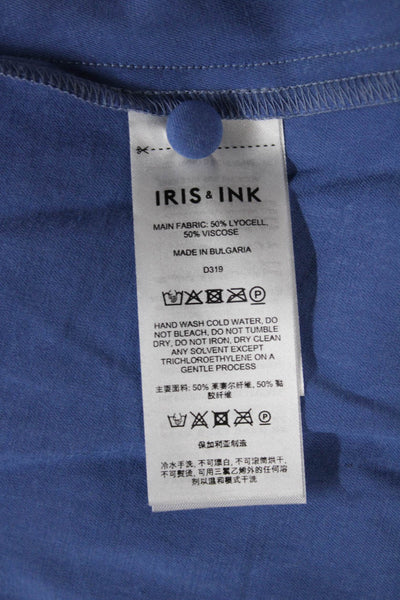 Iris & Ink Womens Collared Button Midi Shirt Dress Blue Long Sleeve Size 4
