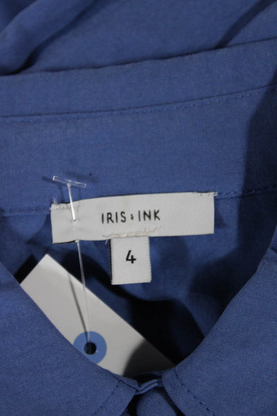 Iris & Ink Womens Collared Button Midi Shirt Dress Blue Long Sleeve Size 4