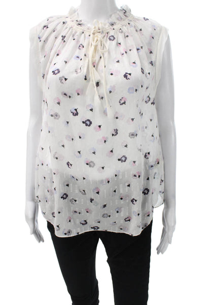 Rebecca Taylor Womens Sleeveless Silk Floral RoundNeck Blouse Multicolor Size 6