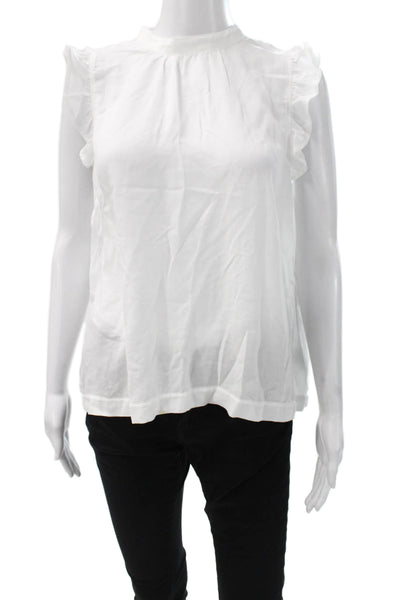 Bella Dahl Women High Neck Sleeveless Tencel Blouse White Button Size M